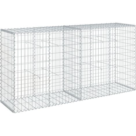 Gabbione a cesto recinto gabbia muro di contenimento con coperchio 200 x 50 x 100 cm ferro zincato argento 020040143