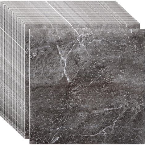 Lot de 40 dalles de sol en PVC autocollantes - 30 cm x 30 cm - Aspect béton - Gris - Pour sol en vinyle antidérapant et imperméable - Pour salon (1/5)