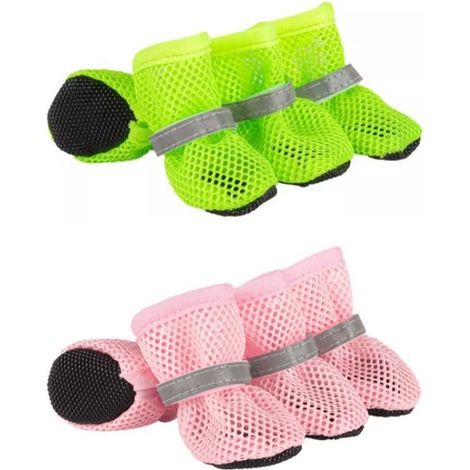 Achtteiliges Set schützender Hundeschuhe atmungsaktive und bequeme Sommerschuhe für Hunde geeignet für drinnen und draußen im Sommer Pink Rot S (1/5)