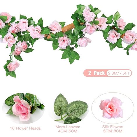 Guirlandes Roses Artificielles Guirlande Vignes Suspendus Fleurs Soie DéCoration Arche Jardin FêTe (Rose) (1/2)