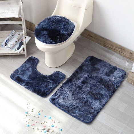 Tapis De Salle De Bain - Set De 3 Pièces Tapis Rectangulaire 50x80 Cm + Tapis Contour U 50x40 Cm + Couvre-Abattant De WC 38x42 Cm - Microfibre - Non Glissant - 5 Coloris (1/5)