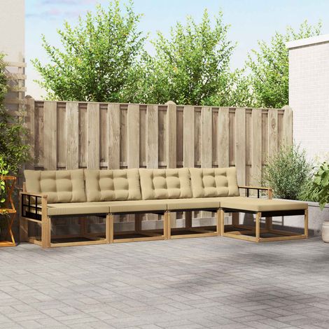 vidaXL Outdoor-Sofagarnitur mit Kissen 5 pcs Weiß und Beige (1/5)