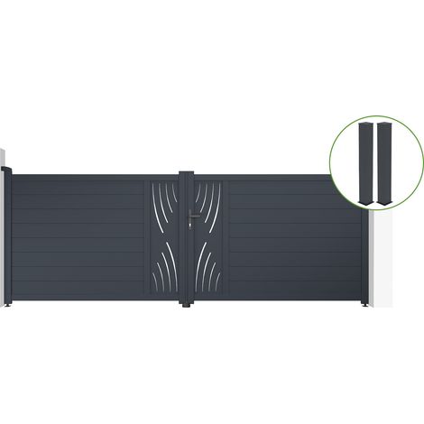 Puerta abatible 4m VELETA Al.140cm aluminio gris + 2 postes 20x20cm Al.166cm (1/5)