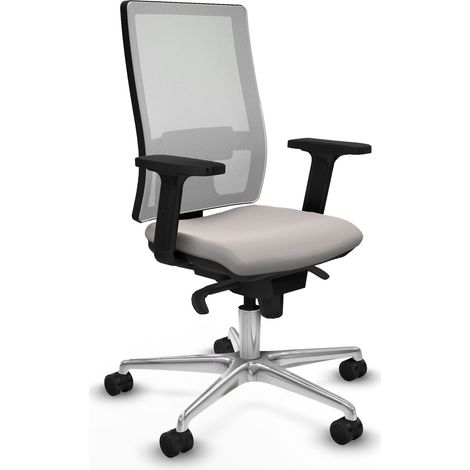 Horna sincro malla blanca similpiel blanco brazos 2D base aluminio  ruedas 65mm nailon