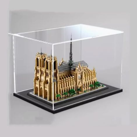 Boîte de vitrine en acrylique compatible avec Lego 21061 Cathédrale Notre Dame de modèle parisien, résistante à la poussière, transparente, socle noir (1/5)