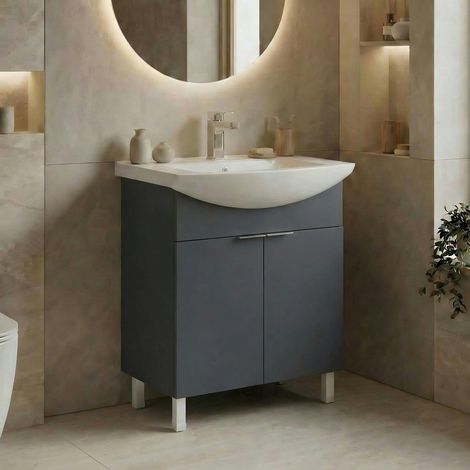 Meuble vasque salle de bains 65 cm anthracite 2 portes UMI (1/4)
