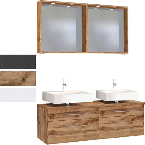 Doppel-Waschplatz 120 cm Set inkl. LED-Spiegelpaneele TAREE-03 in matt grau (1/5)