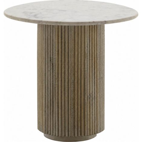 Table d'appoint en marbre et bois de manguier - blanc et naturel blanc lavé (1/5)
