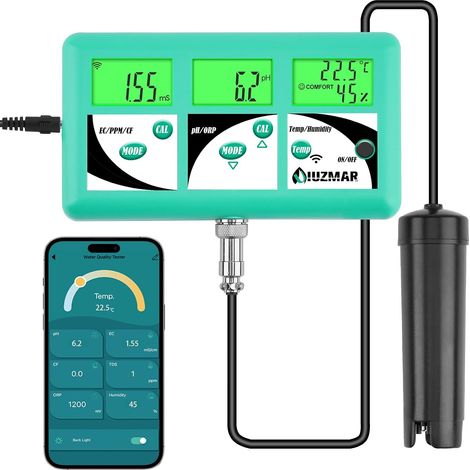 pH EC TDS Moniteur pour Hydroponie, pH EC PPM CF Température Testeur D'humidité De L'air Pour L'aéroponie, Contrôler La Conductivité pH De La Solution Nutritive Hydroponique