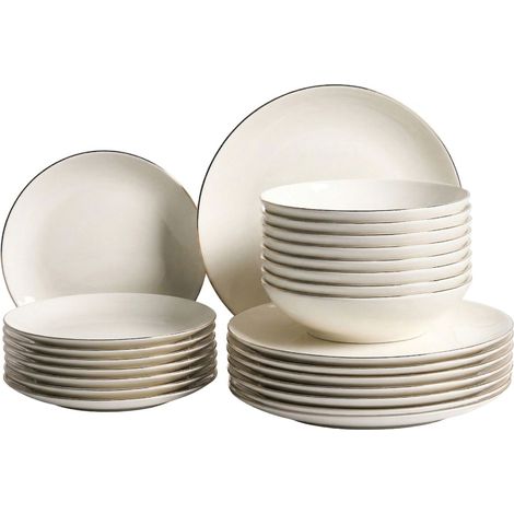Tafelservice 24-teilig CUMIN Porzellan Cremeweiß / Gold