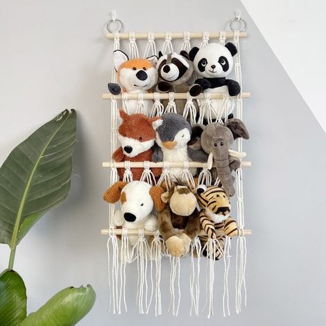 Supporto per peluche da appendere, supporto semplice, supporto per peluche a più livelli per camerette, appendiabiti in rete intrecciata largo 38 cm per camerette (1/5)