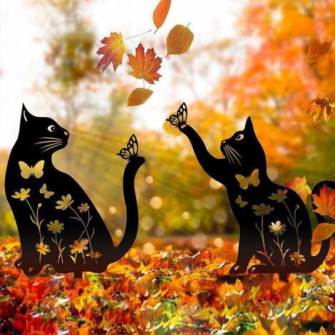 CCYKXA Set of 2 Iron Cat Garden Statues - Metal Garden Decoration for Meadow, Outdoor Statues, Lawn Decorations, Dog Lovers, Black Lab Gifts, Pets