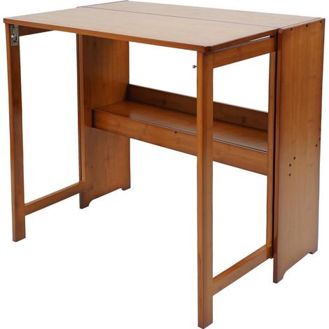 HAUTOUR Bureau pliant secrétaire avec étagère - table compacte - Petit bureau d'ordinateur pliable pour la maison et le bureau - Peu encombrant - 83 x 54 x 76 cm - Marron (1/5)