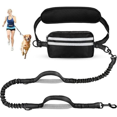Guinzaglio per cani, passeggiate a mani libere con il cane, con guinzaglio e marsupio staccabile, pettorina anti-trazione con cuciture riflettenti, elastico 1,45 x 2 m (1/4)