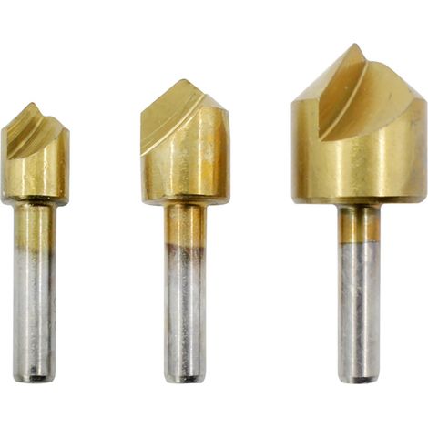 Kit 3 pièces foret chanfrein 90° acier carbone plaqué titane, outil de coupe biseau pour perçage précis (1/5)