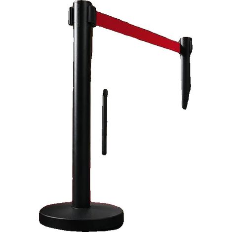 Einfahrbare Absperrpfosten, Robustes Edelstahl, Höhe 91 cm, Schwarze Farbe, Basisdurchmesser 30 cm, Einfahrbarer Gurtlänge 2 Meter (1/5)