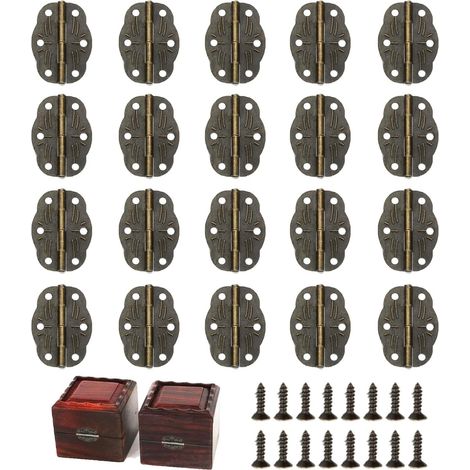 CCYKXA 20Pcs Mini Hinges with 120 Screws Mini Buckle Hinges Mini Folding Hinge Antique Bronze Small Furniture Hinges Antique Hinges for Wooden Box Jewelry Box Cabinet (1/5)