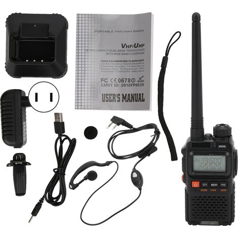 Lot portatif talkie-walkie avec écran LCD, oreillette incluse, prise US 100-240V, noir, ensemble de deux radios (1/5)
