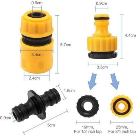 lot de 16, raccords pour tuyaux d'arrosage, 8 pièces de tuyaux à connexion rapide 1/2", 4 pièces de raccords doubles et 4 pièces de raccords 3/4", raccords pour tuyaux d'arrosage en plastique