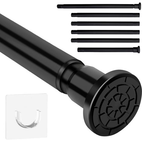 Pince de douche noire sans forage (71-240 cm réglable) – anti-glissement pour douche, robes et armoire (1 pièce) (1/5)