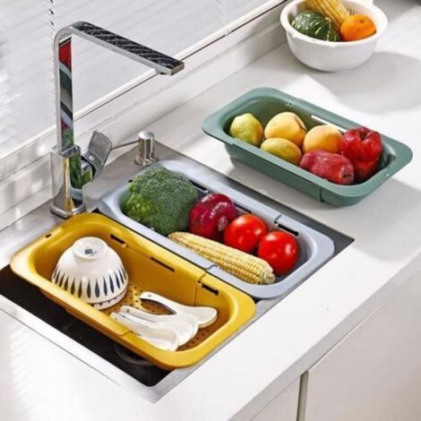Passoire Évier - Pliable Et Extensible 35-48 Cm - En Polypropylène Alimentaire - Pour Fruits Légumes Et Pâtes - 1 Pièce (1/5)
