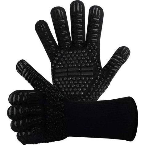 Guanti da barbecue in silicone antiscivolo, conformi alla norma EN407, per barbecue, forno, guanti da cucina resistenti al calore, guanti per camino, guanti per camino, guanti per camino fino a 800 °C