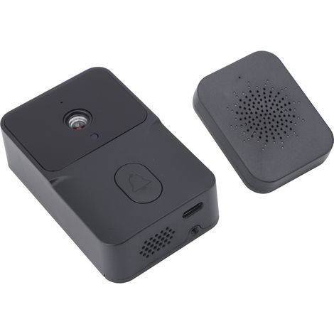 Sonnette vidéo intelligente avec vision nocturne HD, interphone bidirectionnel, caméra sans fil 85° pour maison/villa, noire (1/5)
