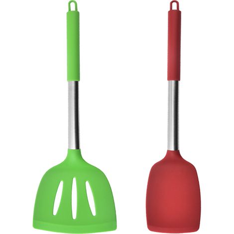 Ensemble Ustensiles Cuisine Silicone Acier Inoxydable Résistant Chaleur Lavable Lave-Vaisselle Pour Cuisson Et Mélange Lot De 2 (1/5)