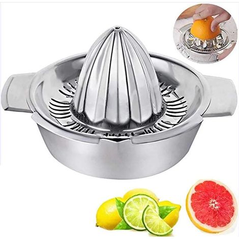 Zitruspresse, aus Edelstahl 304, manuelle Bedienung, mit 300 ml Behälter, 12,5 cm Durchmesser, spülmaschinenfest, professionelle Qualität, Edelstahl, Zitruspresse, Limettenpresse, Fruchtpresse.