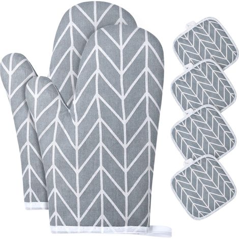 Gants de Four, 1 Paire Gants de Cuisine Coton avec 4 Maniques Cuisine, Lavable Gant Cuisine Four, Gants de Cuisine Antidérapants, Gant Cuisine Anti Chaleur pour Barbecue, Cuisson (Gris) (1/5)