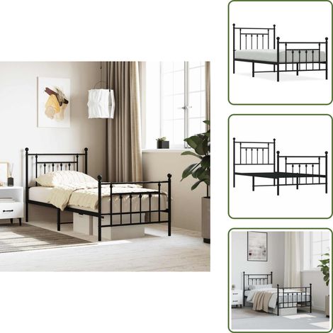 Cadre de lit métal sans matelas avec pied de lit noir 90x190 cm - Cadre De Lit - Lit Double - Lit Metal - Literie - Meuble Chambre