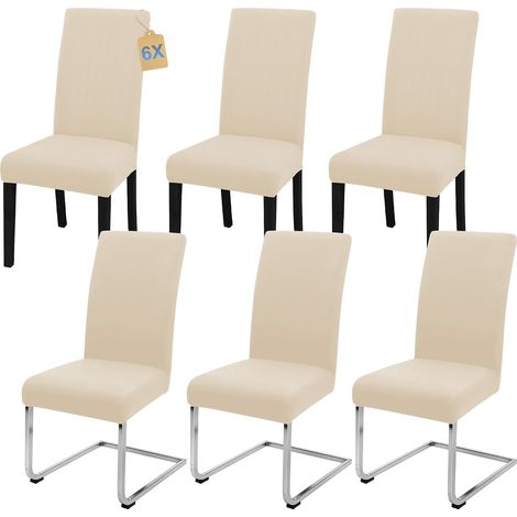 Housse de Chaise Haute, Housse de Chaise de Bureau (Lot de 4/6/8 pièces avec Dossier) pour Le Salon, la Cuisine, la fête et l'hôtel. (6, Cremefarben) (1/5)