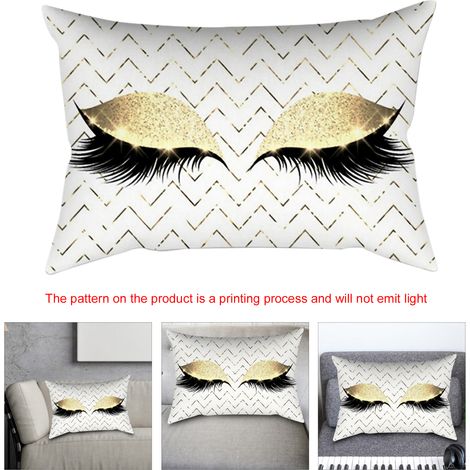 Housse de coussin décorative neuve et brillante pour canapé ou voiture, motif cils, 30 x 50 cm. (1/5)