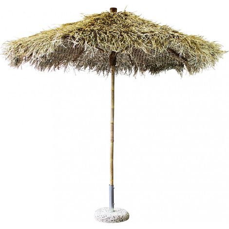 Ombrellone tondo 250 cm lido per locali con struttura in bamboo e copertura effetto paglia Hawaii (1/5)