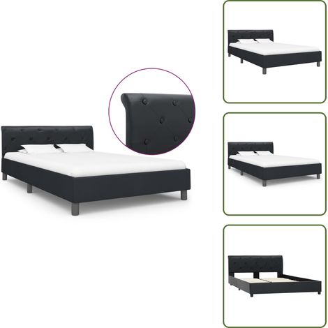 The Living Store Bettgestell Schwarz Kunstleder 140 × 200 cm - Bettgestell Holz (1/5)