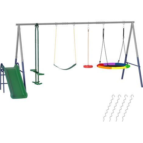 GagaPortique balancoire 5 en 1 avec toboggan reglable en hauteur 382x196x203 cm multicolore (1/5)