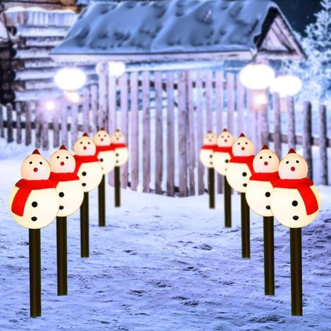 Guirlandes lumineuses solaires de Noël - Rechargeables à l'énergie solaire - Pour allées extérieures, etc. - Bonhomme de neige, lot de 10 (1/5)