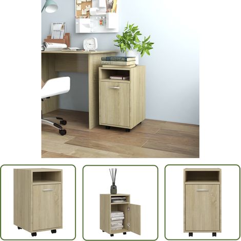 The Living Store Beistellschrank mit Rollen Sonoma-Eiche 33x38x60 cm - Holz Sideboard - Wohnzimmermöbel - Schreibtischregal - Nachtkommode - Regal Mit Türen (1/5)