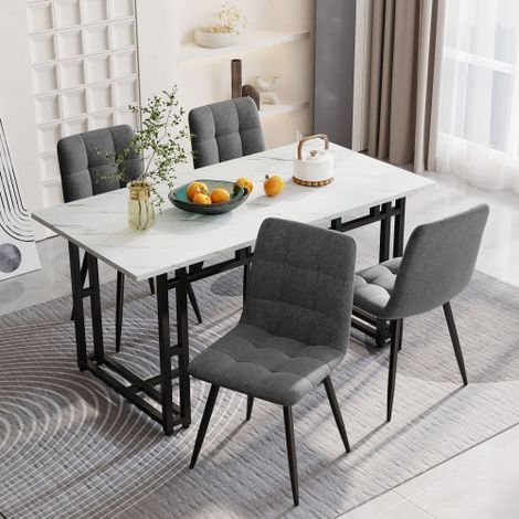 REDOM Table de salle à manger 140x80x74 cm Table légère de luxe Pieds métalliques Noir plateau en MDF Blanc (1/5)