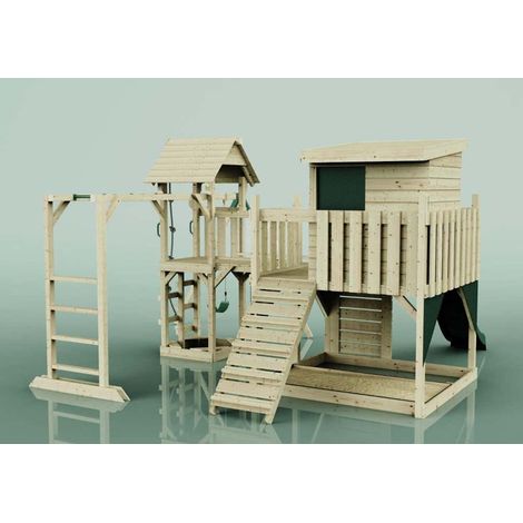 Polarplay Spielturm Lene aus Holz in GrünKinderschaukel (1/4)
