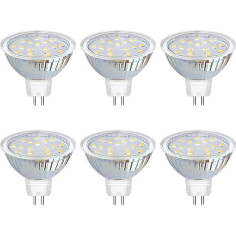Ampoule GU5.3 LED 12V 3W Blanc Froid 6000K 300LM, Ø50mm MR16, 120 Degrés, Équivalent GU5.3 20W Halogen, AC/DC 12V Spot LED GU5.3 pour Cuisine Salle de Bain, Non-dimmable, lot de 6 [Classe énergétique
