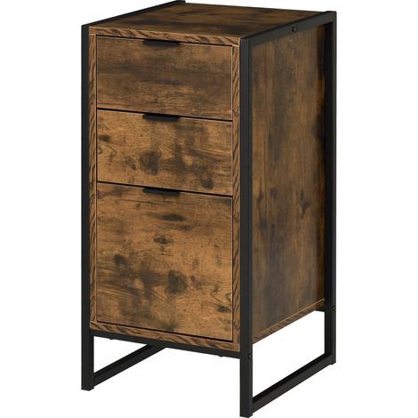 Bedroom Chest of Drawers, Industrial 3-Drawer Dresser, Storage Drawers Unit Metal Frame for Living Room, Rustic Brown (1/5)
