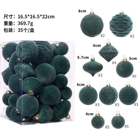 Décorations de Noël, coffret cadeau de 35 boules de Noël floquées de qualité supérieure, pendentif pour sapin de Noël