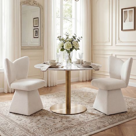 Wahson Lot de 2 Chaises de Salle à Manger avec Dossier en Papillon, Chaise de Cuisine Scandinave Chaise de Salon Pivotant à 360° Élégante pour Cuisine Salon Chambre, Blanc (1/5)