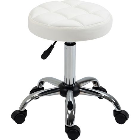 Sgabello con ruote Ø35.5x51-67 cm bianco in similpelle regolabile e girevole (1/3)