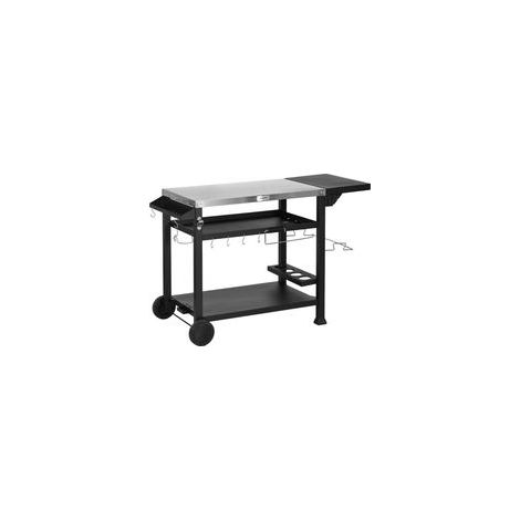 Outsunny Grillwagen, Grilltisch mit klappbarem Seitentisch, 3 Ebenen, 6 Haken, Rädern, Weinregal, Tablett für Garten und Terrasse (1/5)