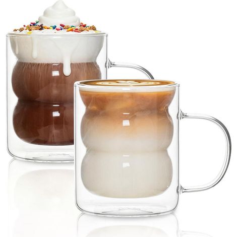 Verres double paroi lot de 2 330ml avec poignée, verre borosilicaté, effet thermique