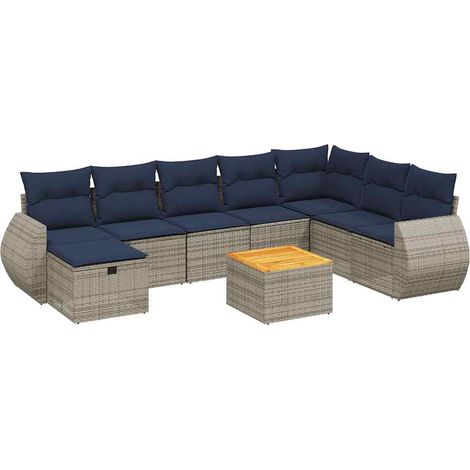 9-teiliges Gartensofa-Set mit Kissen, grau, Polyrattan vidaXL (1/4)