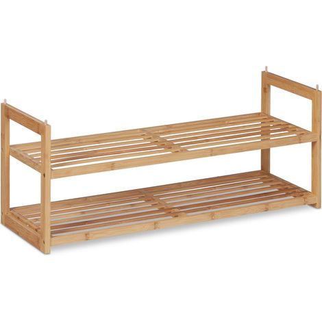 Scarpiera impilabile moderna a 2 livelli estensibile per ingresso 60 x 25 x 40 cm in bambù naturale 130009957