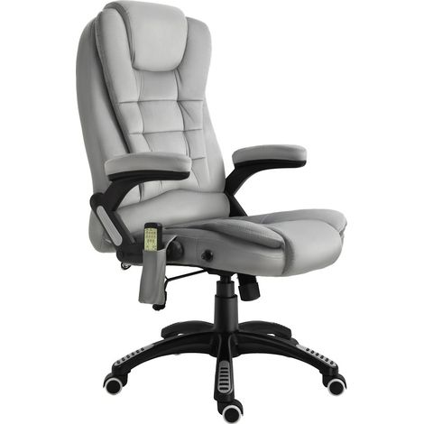 Chaise de bureau de massage Vinsetto ergonomique réglable hauteur avec roulettes PU grises pour travail et détente (1/5)